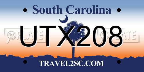 UTX208 South Carolina License Plate