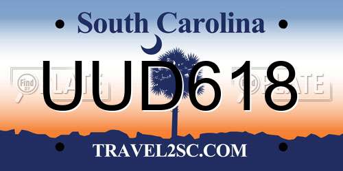 UUD618 South Carolina License Plate