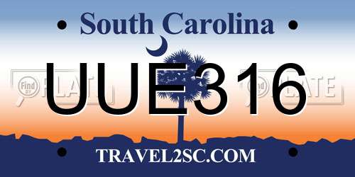 UUE316 South Carolina License Plate
