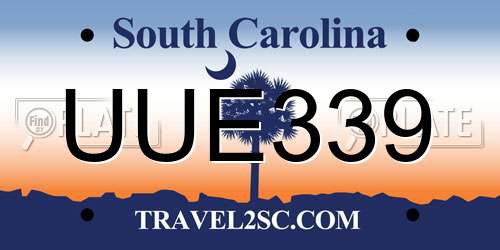 UUE339 South Carolina License Plate