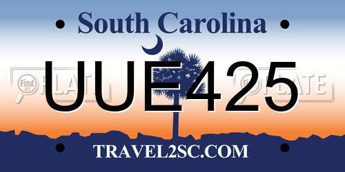UUE425 South Carolina License Plate