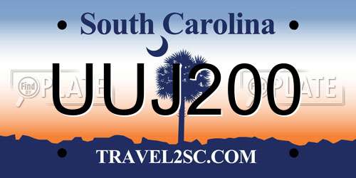 UUJ200 South Carolina License Plate
