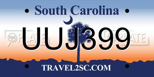 UUJ399 South Carolina License Plate