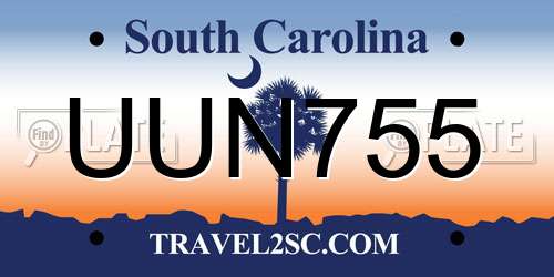 UUN755 South Carolina License Plate