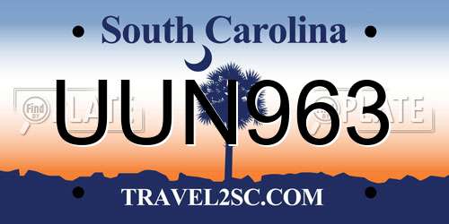 UUN963 South Carolina License Plate