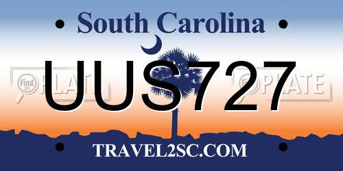 UUS727 South Carolina License Plate
