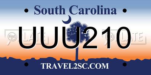 UUU210 South Carolina License Plate