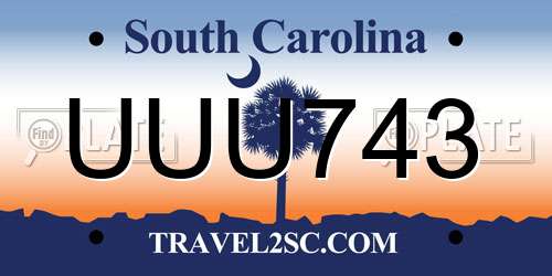 UUU743 South Carolina License Plate