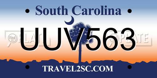 UUV563 South Carolina License Plate