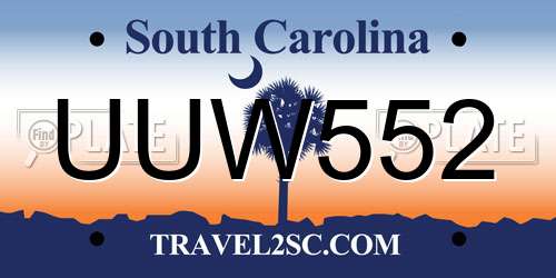 UUW552 South Carolina License Plate