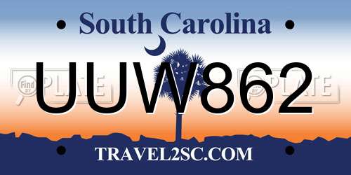 UUW862 South Carolina License Plate