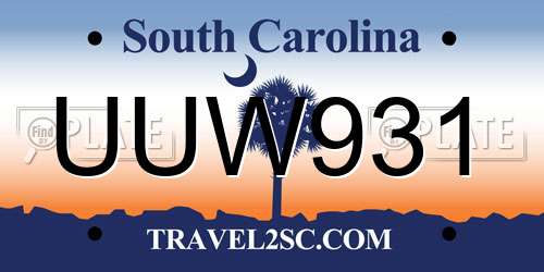 UUW931 South Carolina License Plate