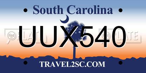 UUX540 South Carolina License Plate