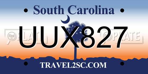 UUX827 South Carolina License Plate