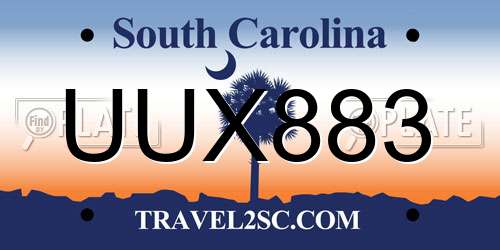 UUX883 South Carolina License Plate
