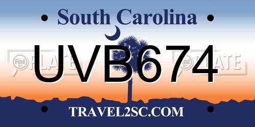 UVB674 South Carolina License Plate