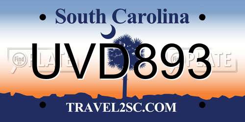 UVD893 South Carolina License Plate