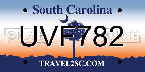 UVF782 South Carolina License Plate