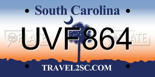 UVF864 South Carolina License Plate