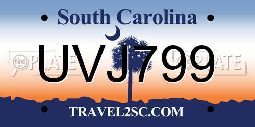 UVJ799 South Carolina License Plate