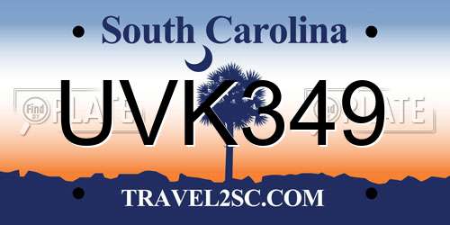 UVK349 South Carolina License Plate