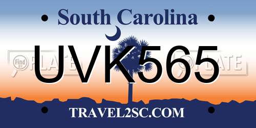 UVK565 South Carolina License Plate