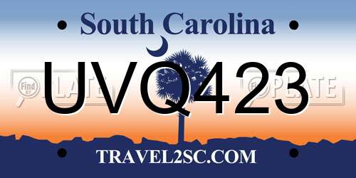 UVQ423 South Carolina License Plate