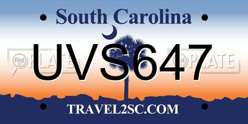 UVS647 South Carolina License Plate