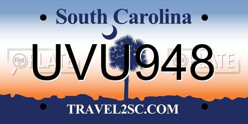 UVU948 South Carolina License Plate