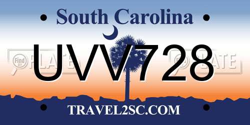 UVV728 South Carolina License Plate