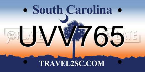 UVV765 South Carolina License Plate
