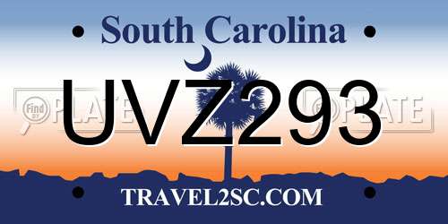 UVZ293 South Carolina License Plate
