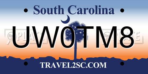 UW0TM8 South Carolina License Plate
