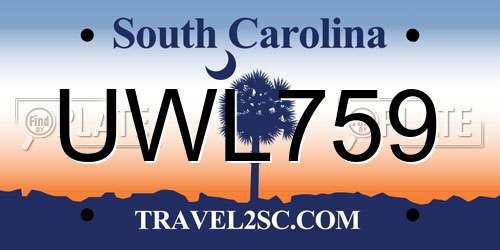 UWL759 South Carolina License Plate