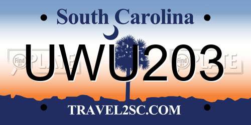UWU203 South Carolina License Plate
