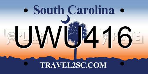 UWU416 South Carolina License Plate