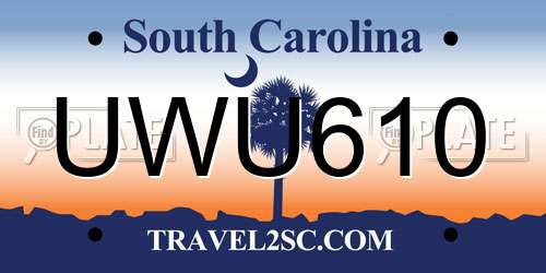 UWU610 South Carolina License Plate