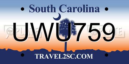 UWU759 South Carolina License Plate