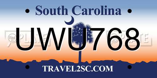 UWU768 South Carolina License Plate