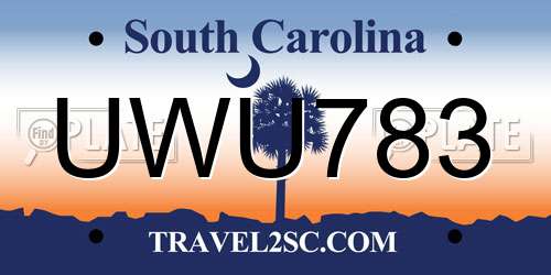 UWU783 South Carolina License Plate