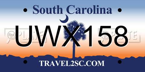 UWX158 South Carolina License Plate