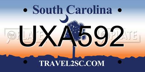 UXA592 South Carolina License Plate