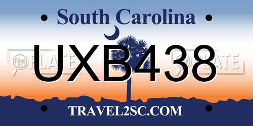 UXB438 South Carolina License Plate