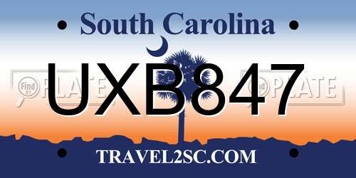 UXB847 South Carolina License Plate