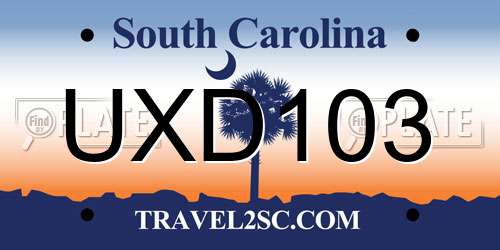 UXD103 South Carolina License Plate