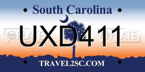 UXD411 South Carolina License Plate
