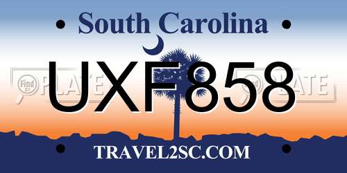 UXF858 South Carolina License Plate
