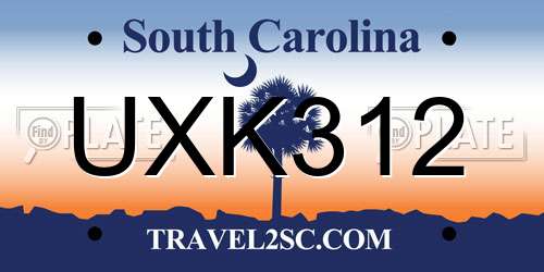UXK312 South Carolina License Plate