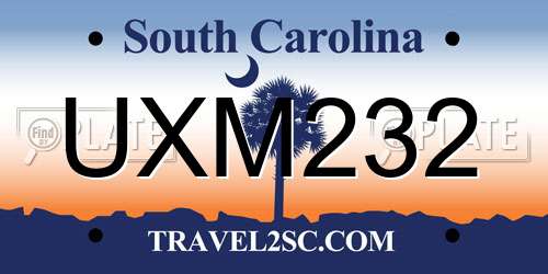 UXM232 South Carolina License Plate