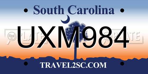 UXM984 South Carolina License Plate